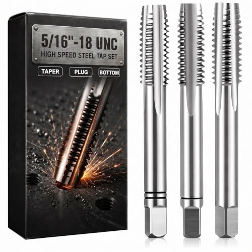 Image of Gisafai 3 Pcs Hss Tap Set Taper Plug and Bottoming Hand Taps, 5 /16 inch-18