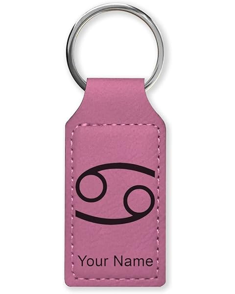 LaserGram Rectangle Keychain, Zodiac Sign Cancer, Personalized Engraving Included (Pink)