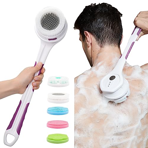 Electric Body Brush,5 Attachments Brush Heads Electric SPA Spin Scrubber for Shower Bathing Cleansing Wash Deep Cleaning with Silicone Rechargeable IPX7 Waterproof