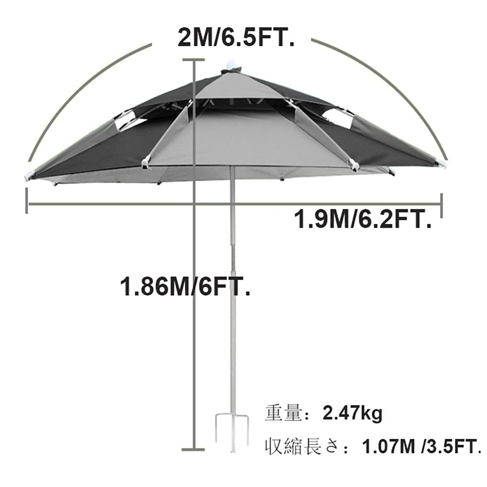 Parasol Plage Pliable Compact avec Protection UV UPF50+ 200/220/240/260 cm Parasol Inclinable pour Le Camping, la Plage, la randonnée Parapluie de Pêche Bleu Marine (Size : 200CM/6.5ft)