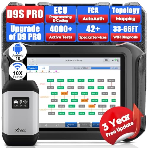 XTOOL D9S PRO ECU Programming and Coding Automotive Scan Tool: 2025 with FCA AutoAuth, Topology Map OBD2 Scanner Diagnostic Tool, Bidirectional/42+ Services, DoIP/CAN FD, 3-Year Update