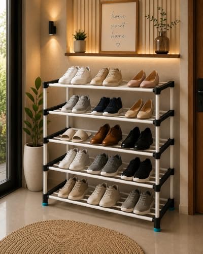 Image of 5 Layer Shoe Rack for Home, Portable Footwear Organizer, Foldable Shoe Storage Rack, Durable Metal Frame Shoe Shelf for Closet Bedroom and Entryway (5)