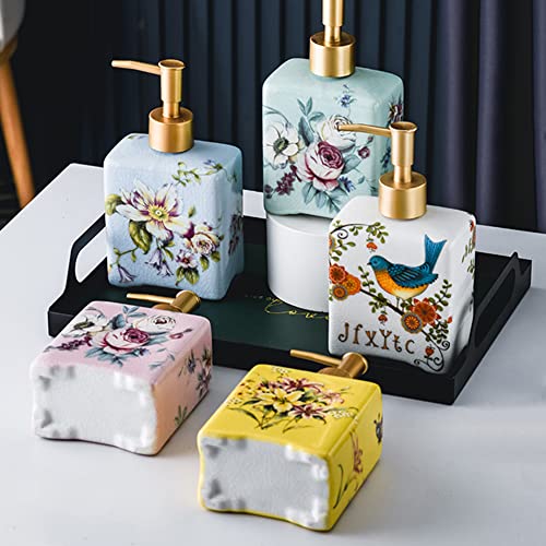Wayuto 12 Oz Vintage Soap Dispenser Ice Crack Ceramic Liquid Soap Dispenser Lotion Pump Bottle For Kitchen Countertop Bathroom Decorative Antique Floral Porcelain Hand Soap Dispenser Blue Peony #TOP3