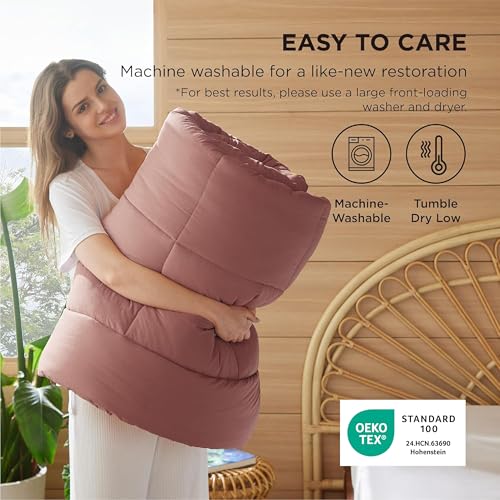 Image of Bedsure Comforter Duvet Insert - Quilted Comforters Full Size, All Season Duvet, GentleSoft Down Alternative Bedding Blanket, with 8 Tabs, Gifts for Women /Men, Dusty Pink, Full 86 x 82 Inches