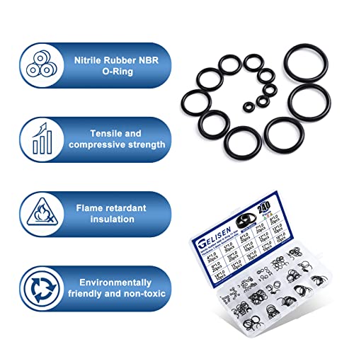 Gelisen 240Pcs Nitrile Rubber O-Rings Kit Thickness 1.0mm 15 Sizes Universal NBR Metric Washer Gasket Assortment Set for Automotive Faucet Pressure Plumbing Sealing Repair,Air or Gas Connections - Thumbnail 7