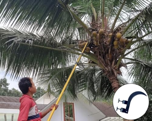 Image of Grass Sickle Cutter Head with screw - Sharp Curved Blade for Cutting Grass and Weeds, Heavy Duty Coconut Plucker Tool Attachment with Adjustable Handle Clamp for Outdoor Use