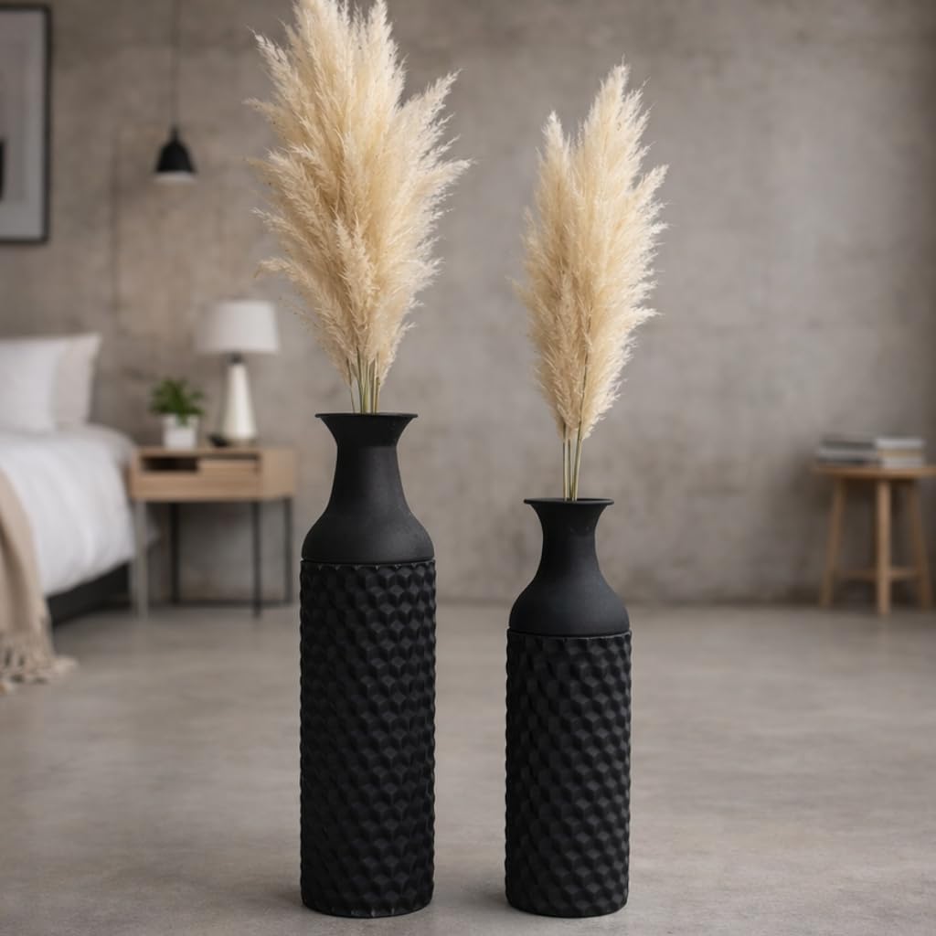 Leewadee Set de 2 Grandes Jarrones de Suelo Metal para Pampa | 2 Jarrones Deco para el Salón, en pareja junto a chimenea & TV para Pampa & ramas. Irrompible, sin astillas
