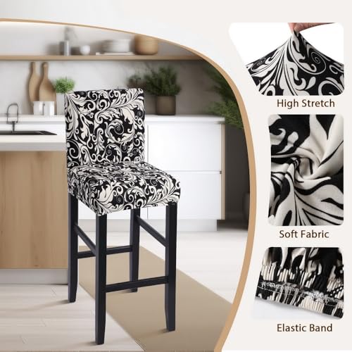 Image of SearchI Bar Stool Covers Set of 4, Stretch Washable Barstool Seat Covers, Counter Height Chair Covers for Kitchen Dining Room Cafe (Black Flower)