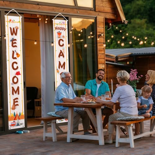 CCINEE Camping Theme Party Banner Decorations, 2 Pack Welcome Happy Camper Banners Washable Camping Signs for Campsite Picnic Hanging Decorations Classroom Porch Sign 71" x 12" by CCINEE - Used condition - Image 4