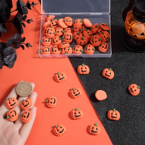 SUNNYCLUE 1 Box 50Pcs Halloween Cabochons Pumpkin Charm Cartoon Resin 3d Orange Fall Theme Pumpkins Flatback Cabochon for jewellery Making Scrapbooking Embellishments Cell Phone Case Diy Craft Supplie - Image 3