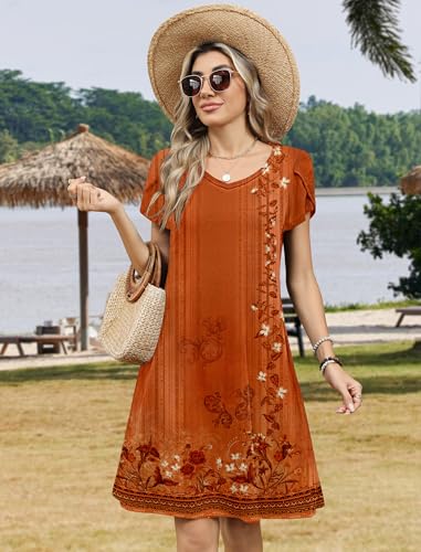 Image of Zeagoo Womens Summer A-Line Dress with Pockets Mini Short Sleeve Dresses Flowy Beach Swing Dress 2026 Vacation Travel