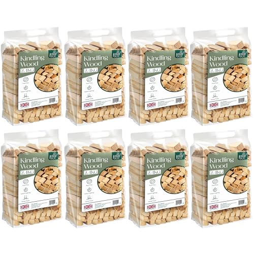 Pelle & Sol Kindling Wood 8 Pack x 2.4 Kg (19.2 Kg Total) – Kiln Dried Fire Wood, Smokeless Fire Logs, Instant Light, Long-Burning Heat Logs for Wood Burner, Firewood Logs, BBQ & Pizza Oven