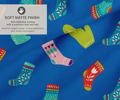 Image of Soimoi Blue Cotton Canvas Fabric Socks & Gloves Folk Art Printed Craft Fabric by the Meter 56 Inch Wide