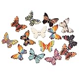 HOUSWEETY 100PCs Wooden Buttons Butterfly Shape Mixed Color 2-Hole Sewing Scrapbook DIY