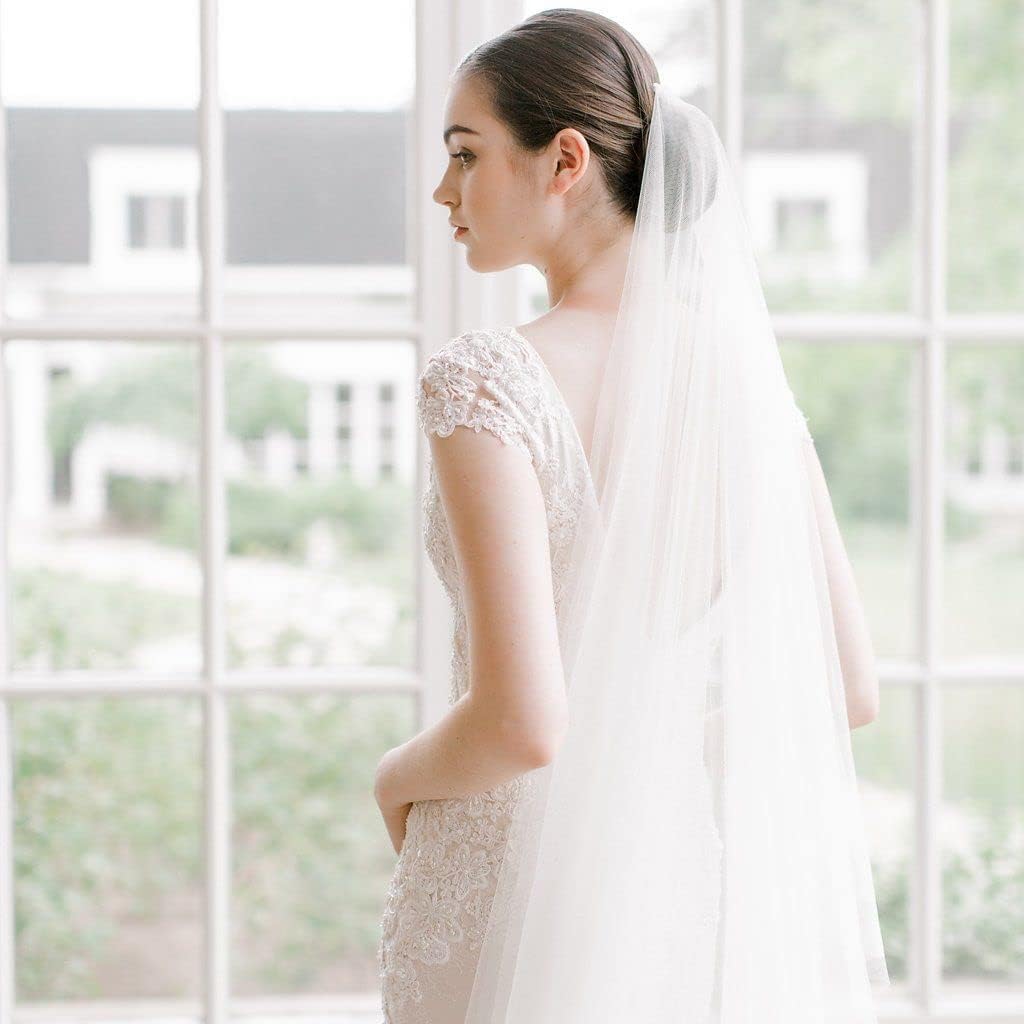 Velo da Sposa in Tulle a 2 Livelli Velo da Sposa Minimalista Veli da 100 cm/150 cm/200 cm/300 cm con Velo Fard Velo da Sposa in Tulle