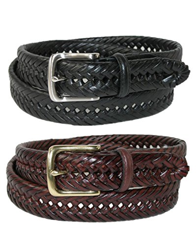Tommy Hilfiger Men's Burnished Handlaced Braided Belt (Pack of 2), 44, Black and Tan