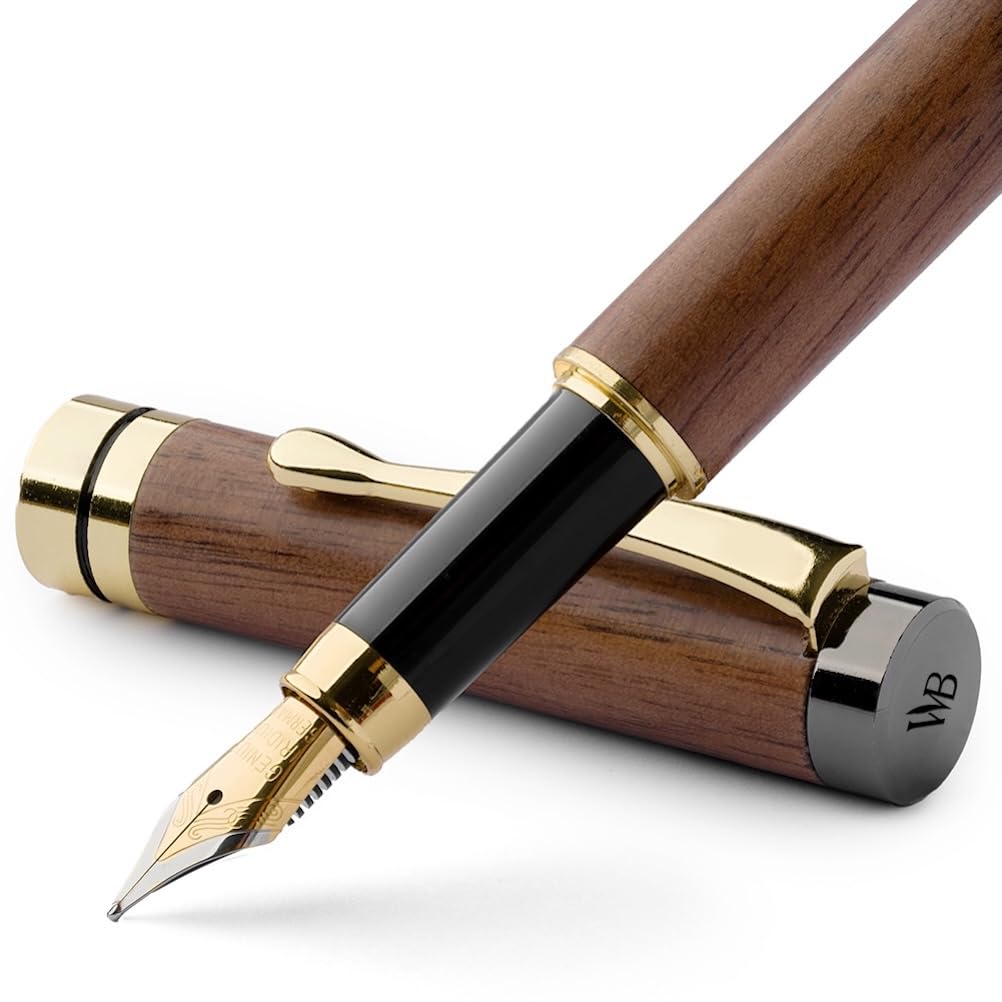 Wordsworth & BlackFountain Pen Set, Luxury Bamboo Wood - Medium Nib, Gift Case; Includes 6 Ink Cartridges, Ink Refill Converter -Journaling, Calligraphy, Drawing, Smooth Writing [Brown Wood]