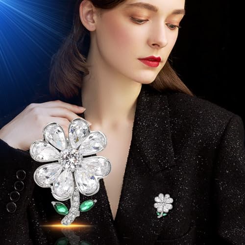 Image of Flower Brooch Pin - Rhinestone Flower Pin 18k Gold Plated - Thanksgiving Day, Birthday, Wedding Gifts for Mom, Wife