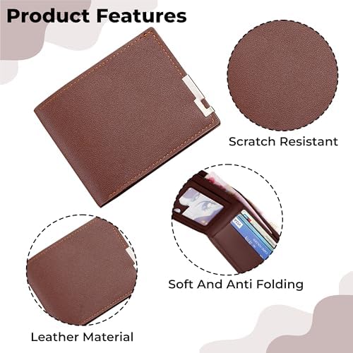 Image of Kraptick Men's Premium Textured Leather Wallet Bifold with Metal Accent Slim Travel Purse with Multi-Card Slots & Currency Compartment Ideal Gift for Men (Pack of 2) (Black & Brown)
