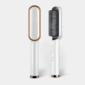 Escova Alisadora Profissional 5 em 1, Cerâmica PTC, Bivolt Automático, Controle de Temperatura 80-200°C, Rotação 360°, para Todos os Tipos de Cabelo (Branco)