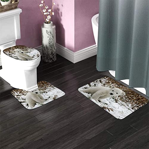 Badezimmerteppich-Set, 3-teilig, Polar Bear Cute Baby Animal Art, waschbare Badvorleger, rutschfest, mit Rückenpolster, Konturteppich und Toilettendeckelbezug – Bild 4