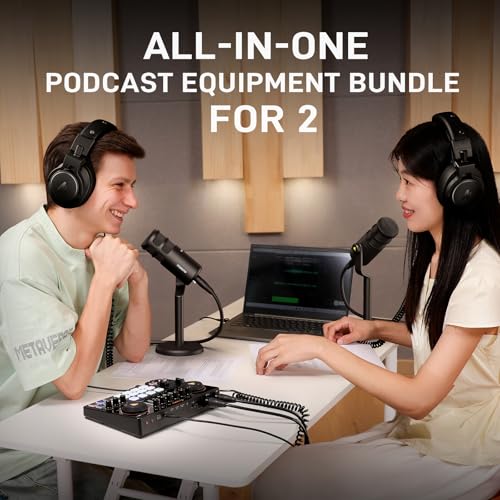 Image of MAONO Podcast Equipment Bundle for 2: Audio Interface Mixer with 2 XLR Dynamic Mic and 2 Headphone Podcast Streaming MaonoCaster E2 Gen2+2*PD100+2*MH700