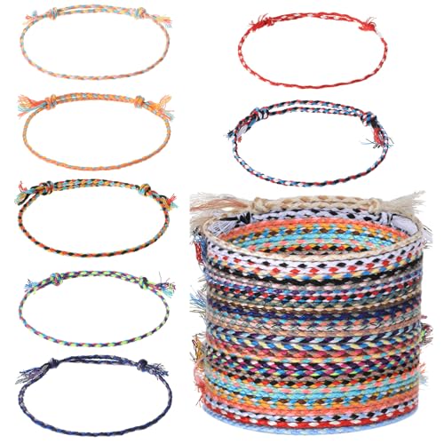 30Pcs Woven Wrap Friendship Bracelets Handmade Adjustable Colorful Tassels Cotton Rope Bracelets Jewelry Suitable Women Men Teenagers Matching Accessory - Main Image