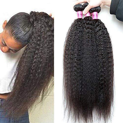 XiaoYuan Brazilian Yaki Straight Hair 3 Bundles 8a 100% Unprocessed Virgin Human Hair Extensions,Natural Color (100+/-5g)/pc (20" 22" 24")
