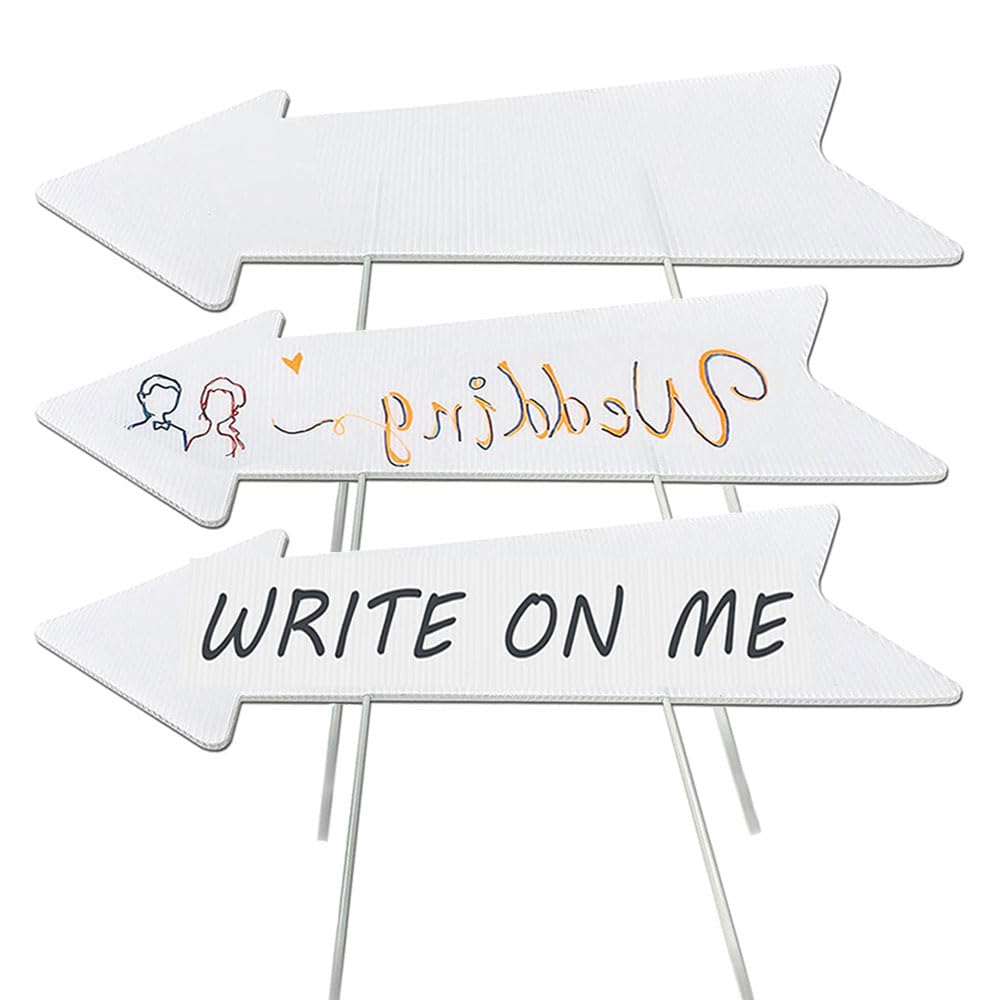 3 cartelli freccia da cortile con paletti, 43,2 cm x 15,2 cm Cartello da prato in plastica ondulata, cartello freccia per feste vuoto per decorazioni per feste, matrimonio, affitto esterno