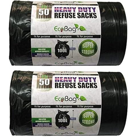 Eco Bag 50 Heavy Duty Refuse Sacks, Black, 2xPack Cover