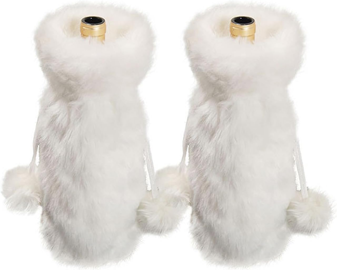 Christmas Wine Bottle Bags Wine Bottle, Wine Bags Wine Gift Bags Drawstring Bottle Bags, Faux Fur Wine Bottle Cover, Wine Bottle Covers Gift Bags for Christmas Party Table Decorations (White 2pcs)