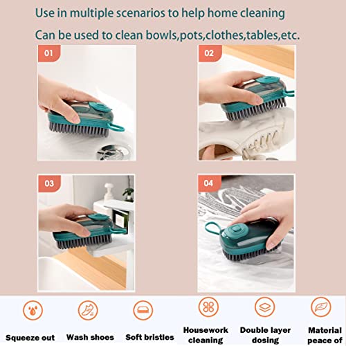 Scrub Brush With Soap Dispenser, Good Srubber Cleaner For Dish Sink Pan Pot Washing And Cleaning, Bathroom, Kitchen, Soft Laundry Clothes And Shoes Scrubbing Brush(Green) #TOP4