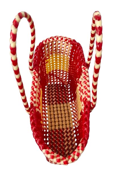 Zora Brand Handmade Wire Koodai Shopping Basket, Yellow and Red