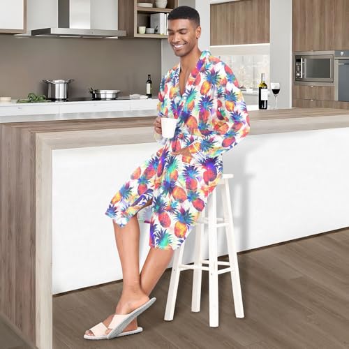 Laprad Men's Robe Long Sleeves Kimono Bathrobe Spa Soft Lightweight Pineapple Robes Sleepwear4