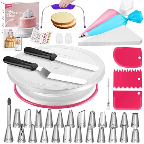 Syntus 65 PCs Cake Decorating Kit with Cake Stand Turntable,