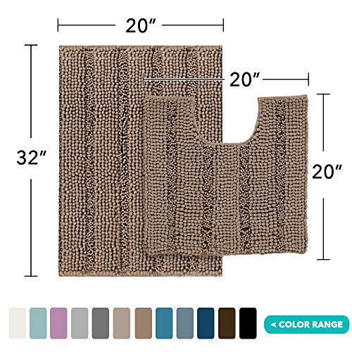 Image of 2 Piece Bathroom Rug Set with Toilet Mat, Soft Absorbent Chenille, Non-Slip