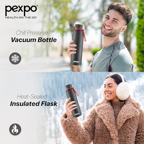 Image of PEXPO Bravo 980ml - Black and Electro 980ml - Military Green Stainless Steel Water Bottle ISI Certified | for Home, Office, Gym, Travelling