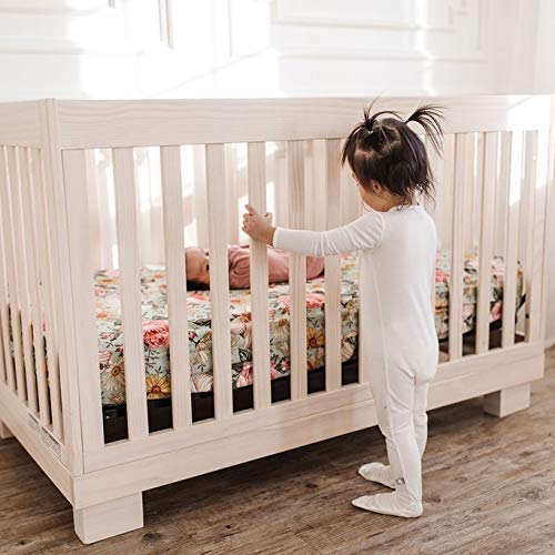 Fitted Crib Sheet (Standard Size) - Garden Floral (Sea Foam) Design, Woven 100% Cotton For Baby Girl Infant, Toddler Nursery Bedding And Bassinet Mattress Cover Inspiration By Mini Wander #TOP4