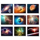 Outer Space Posters Solar System Planet Painting Galaxy Pictures Nebula Wall Art Kids Bedroom Outer Space Room Decor Interstellar Posters Living Room Home Decoration Set of 9( 8x10 inches) Unframed