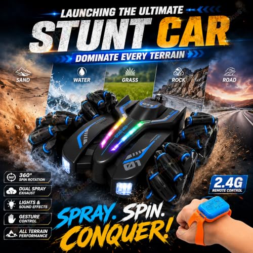 Image of The Little Ones RC Car - RC 4x4 Wheel Drive High-Speed Double Sided 2.4GHz Remote Watch Control Smoke Drift Stunt Off Road Cars 360 Rotation Toys for Kids & Adults Boys & Girls [GestureX Smart Car]