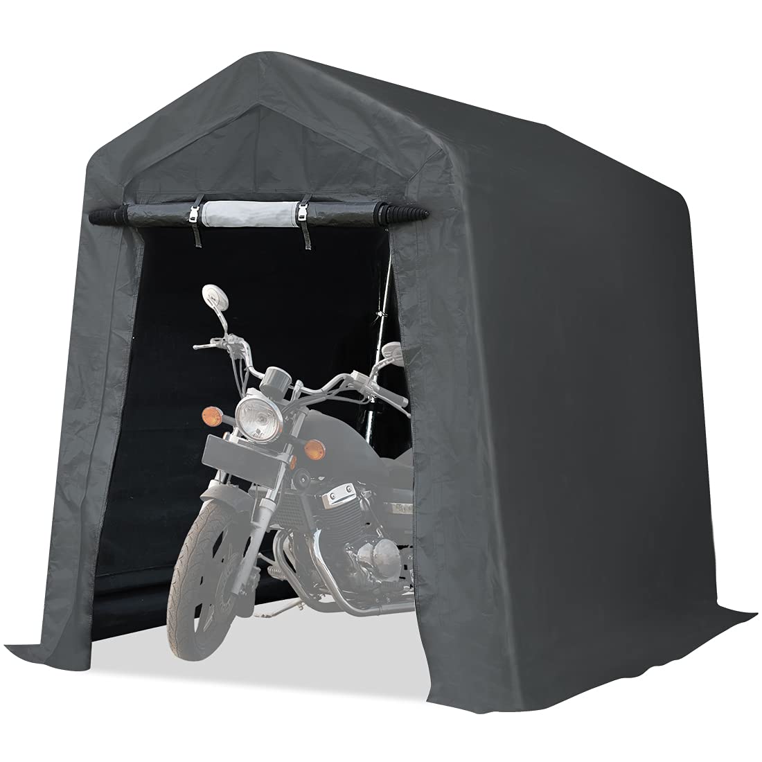 ADVANCE OUTDOOR 6X8 ft Outdoor Portable Storage Shelter Shed with 2 Rolled up Zipper Doors & Vents Carport for Motorcycle Waterproof and UV Resistant Portable Garage Kit Tent, Gray