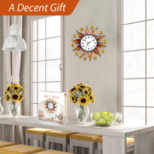 Hobyluby Indoor Outdoor Wall Clocks, 13" Sun Clock Silent Non-Ticking For Patio Home Decorations #TOP4