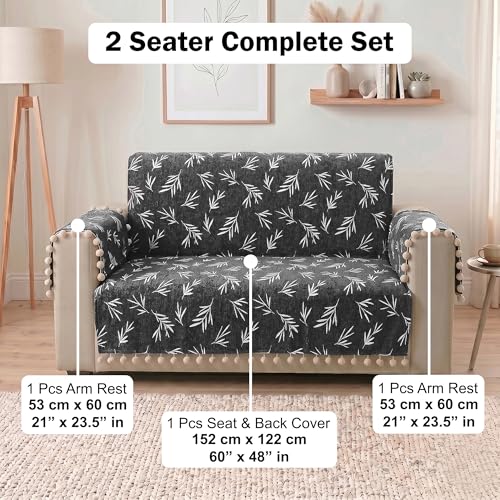 Image of Story@Home Chenille Sofa Cover 2 Seater with Back Covers (152x122Cm) & Arm Rest Covers| Anti Slip Sofa Mat for 1 /2 /3 Seater & L Shape Sofa Cover - Slate & Snow