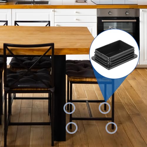 Image of uxcell 8 Pcs Rectangle Tubing End Caps 2 3 /4 x 2 Inch Plastic Hole Plugs Insert End Cap for Metal Tubing Post Chair Leg Table Bookshelves Furniture, Black