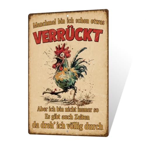 Putuo Decor Crazy Chicken Lustige Metallschilder Humor Vintage Aluminium Wanddekoration für...