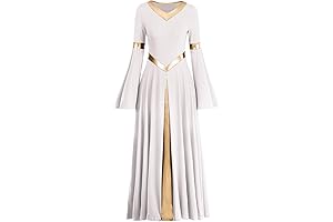 Women Metallic Bell Long Sleeve Praise Dance Dress