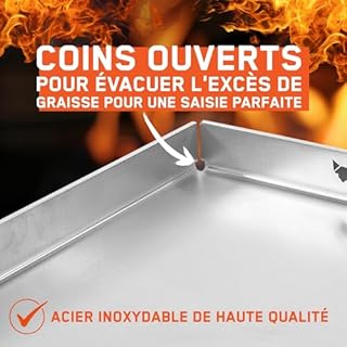 FENNEK Plancha - Plaque de cuisson Teppanyaki - 40 x 30 cm - Sans bord avant - Acier inoxydable de 4,0 mm - Idéale pour les hamburgers, les légumes, le poisson, les steaks, etc. - Passe au