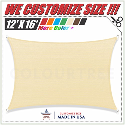 ColourTree 2nd Gen 12' x 16' Beige Sun Shade Sail Canopy Rectangle, Commercial Standard