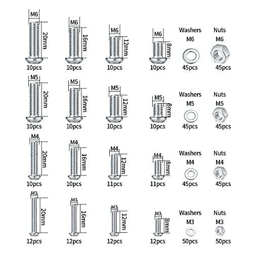 540 Stück Edelstahl Sechskopf Knopf Schrauben und Muttern Unterlegscheiben, M3 M4 M5 M6 Linsenkopfschrauben Sortiment Set, Edelstahlschrauben Maschinenschrauben, mit Schraubenschlüssel
