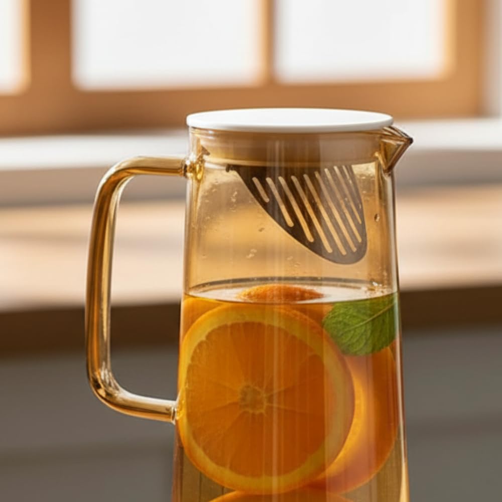 Ginoya brothers Glass Pitcher with lid iced Tea Pitcher Water jug hot Cold Water ice Tea Wine Coffee Milk and Juice (Gold Tea JUG) - Image 6 thumbnail